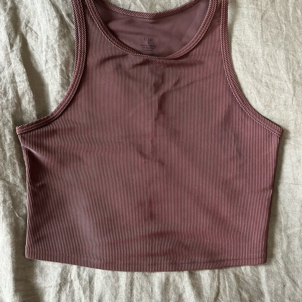Fleo Ribbed High Neck Brown Crop Tank Top